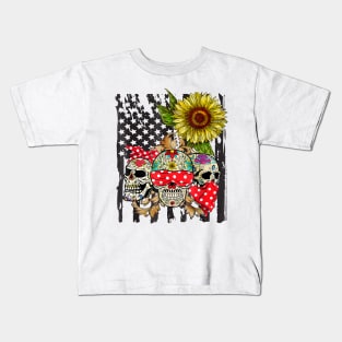 Sugar Skull American Flag Sunflower Floral Kids T-Shirt